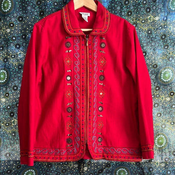 Graff Jackets & Blazers - Vintage 90s Y2K Red Embroidered Women's Blazer by Graff Size M